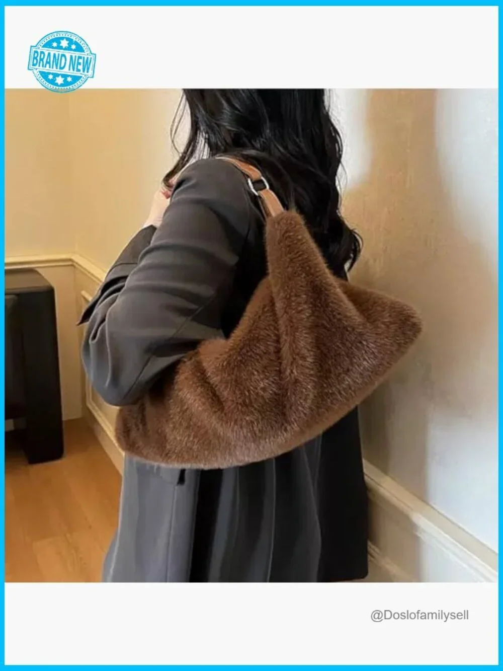 Fluffy Faux Fur Hobo Bag Cozy Winter Tote Shoulder Crossbody Handbag